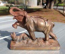 Antique Cast Iron Elephant Stomping Weasel Figurine Doorstop picture