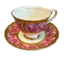 VTG Royal Chelsea Bone China Cabbage Rose RARE Teacup & Saucer English Gilding picture