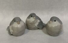 3 Vintage Otagiri Japan Gray Porcelain Sparrow Birds Ceramic Figurines picture