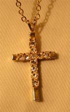 Dainty Square Arms Petite Goldtone Prong-Set Rhinestone Cross Pendant Necklace picture