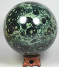 3.42lb Natural Kambaba Jasper Sphere Crocodile Green Eye Mineral Ball / STAND picture
