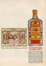 1964 Gordon's PRINT AD London Dry GIN Vintage Bottle Vintage Christmas Card  picture