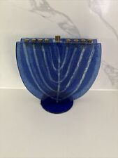 Vintage Hanna Bahral Fused Textured Art Glass Hanukkah 9 Candle Menorah picture