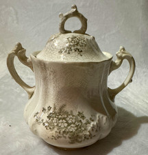 Antique Potters Co-Op Dresden Pottery Sugar Bowl + Lid East Liverpool Ohio 1890 picture