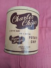 Vintage Charles Chips Empty 16 Ounce One Pound BBQ Flavored Chip Metal Tin Can picture