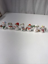 VTG Napco Mini Spaghetti Trim Snowmen Figures Lot Of 7 picture