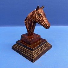 Vintage Brass Horse Head Sculpture on Metal Base Equestrian Decor 6” Tall picture