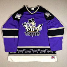 Vintage 90s Walt Disney World Mighty Mickeys Hockey Jersey Mens Large Purple 28 picture