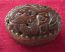 Antique carved oval trinket box Corozo (Vegetable ivory) picture