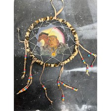 Vintage DWK 2003 Native American Chief Horse Dream Catcher Wall Decor Faux Fur picture