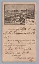 1889 Worcester Wire Co Factory Engraving Postal Card A.H. Hammond Organ History picture