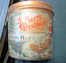 BEST Antique A Merry Christmas & New Year Candy Tin Pail 