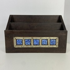 Vtg Wood & Millefiori Handmade Letter Holder Desk Organizer Magazine Metal picture