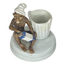 Antique French Ceramic Match Holder Monkey Playing Accordion Sarreguemines Style picture