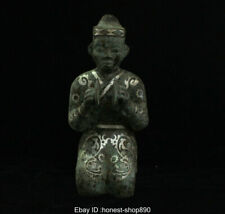 Old China Chinese Antique Bronze Ware Silver Dynasty Kneel People Music Statue picture