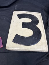 Vintage 1960’s Enamel Number #3 Sign Metal Cream White 17.5 X 13 Railroad Gas picture