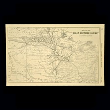 Vintage GREAT NORTHERN Railway Map North Dakota Western North Dakota Old Antique picture