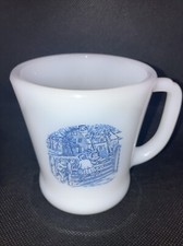 Vintage Fire King Currier and Ives Milk Glass Coffee Mug Old Farm Gate D Handle picture