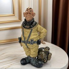 Vintage Diver Statue Handmade Resin Deep Sea Ocean Decor Retro Yellow Black picture