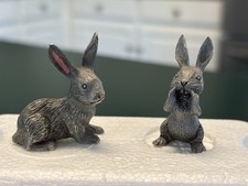 Vintage Spoontiques Miniature Pewter Bunny Rabbits Set Of 2 1978 picture