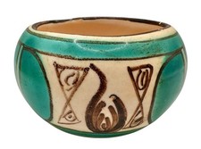 Signed JV Domingo Vintage Ecuador Pottery Pot Vase Vessel Artesa Aqua Blue 2.25” picture