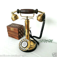 Antique Brass Royal Retro Design Telephone Rotary Dial Candlestick Collectible picture