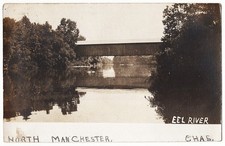 real photo North  Manchester IN - Covered Bridge mailed antique postcard RPPC picture