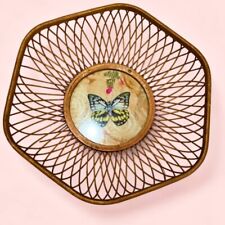 Vintage Bamboo Pressed Butterfly Serving Basket Wall Hanging BOHO Retro **READ picture