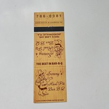 Sonny's Real Pit BarBQ S Lane Av Jacksonville FL Vintage Matchbook Cover 4MB75-4 picture