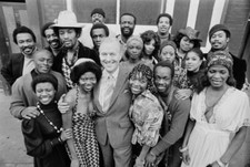 Michael Denison with the cast of Black Mikado UK 1975 OLD PHOTO picture