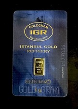 IGR Goldgram 1 Gram .9999 Fine Gold Bar Istanbul Refinery Assay Card picture