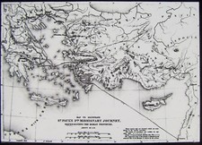 Glass Magic Lantern Slide MAP OF ST PAULS 2ND MISSIONARY JOURNEY C1900 picture