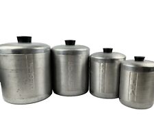 Vintage 1950's Mid Century Aluminum Set of Four Kitchen Canisters Storage picture