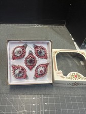 lot of 5 vintage glass indent teardrop ornaments picture