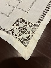 Vintage Italian Drawn Thread Work Linen Table Runner Needle Lace Insets 42x15 picture