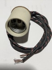 VINTAGE TRIBORO UNGLAZED PORCELAIN LAMP SOCKET W/24 INCH LEADS picture