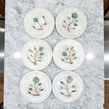 Elegant Marble Inlay Coaster Set Handcrafted Stone Drink Coasters Pietra Dura picture