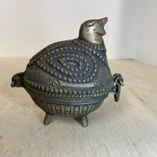 Vintage Cast Brass Dhokra Hinged Bird Trinket Box • 4.5