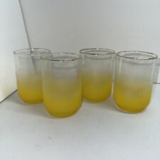 Vintage 4pc  Blendo Frosted Libbey Juice Glasses Yellow Gold Rim MCM picture