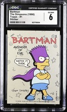 1990 TOPPS SIMPSONS STICKERS #1 BARTMAN CGC 6 Sharp, Great Color, Looks Nicer picture