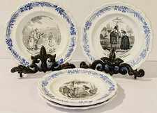Antique Creil et Montereau French Plates Blue, Black & White ~ Set Of 4 picture
