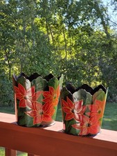 Vntg Pr Metal Toleware Handpainted Planters Red Poinsettias Christmas Holiday Ex picture