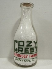 TRPQ Milk Bottle Cozy Crest Guernsey Farms Dairy Farm Groton NY TOMPKINS CO 1942 picture