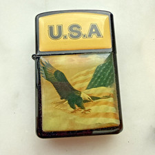 VINTAGE PII FLIP BLACK TOP CIGARETTE LIGHTER  U.S.A. AMERICAN EAGLE picture