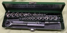 Complete Vintage National Hand Tool Corp. 29-Pc Socket Set - Green Metal Case picture