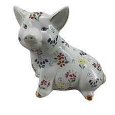 Vtg White Porcelain Baum Brothers Handpainted 10k Gold Trim Pig Figurine 7x6 picture