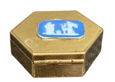 Vintage Trinket Powder Box Octagonal Mid Century Brass Hexagon Jasperware Style picture