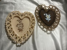 Set Of 2 Vintage Westmoreland Glass Heart Shaped Trinket Dishes Hand-Painted picture