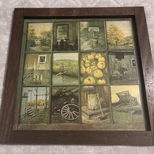 Vintage Homco Rustic Framed 12 Panel Pane Picture Prints -B Mitchell picture