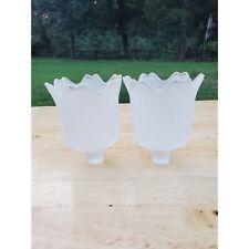 2 tulip fluted shaped ribbed slanted glass light shade candle holder vintage picture